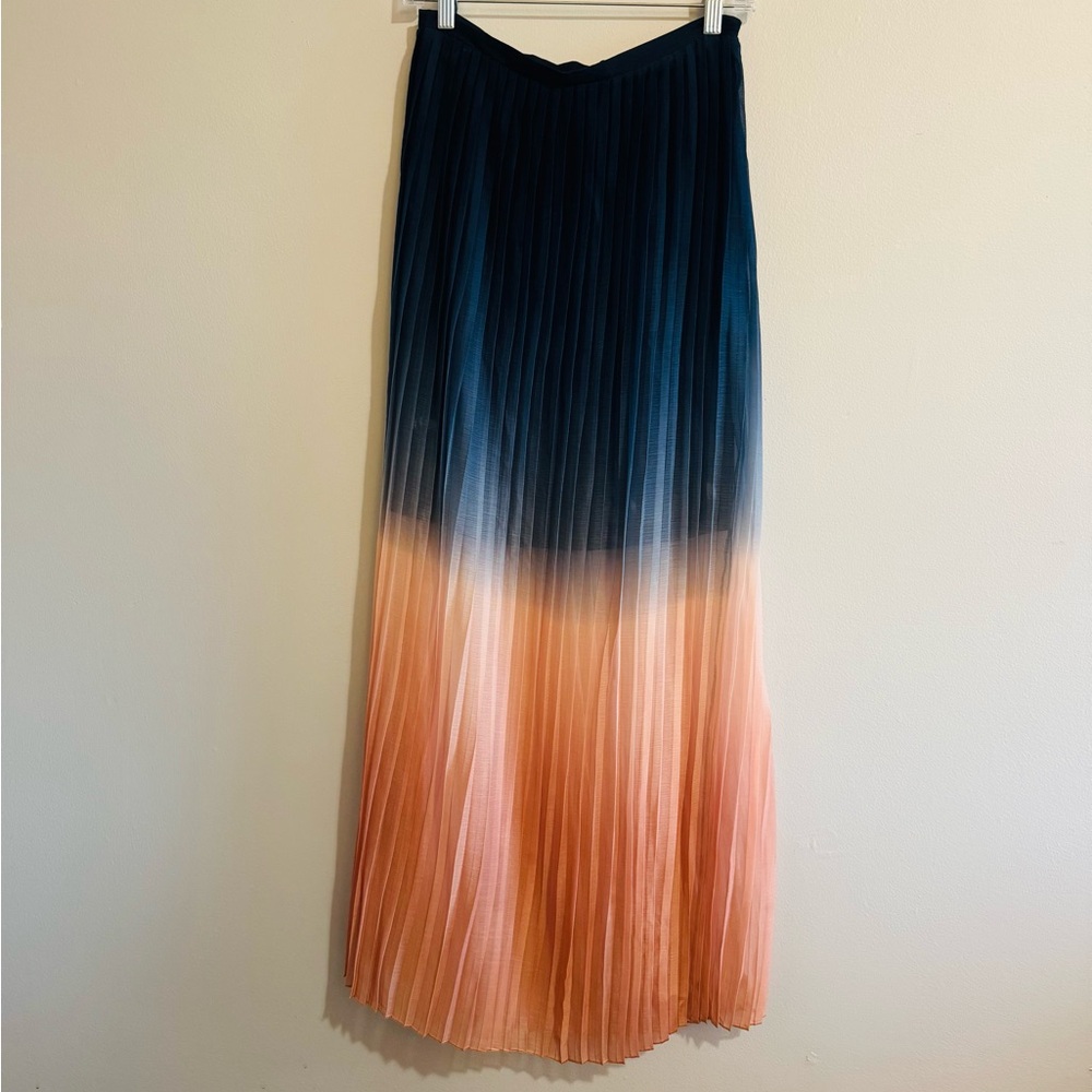 Cynthia Rowley A-Line Pleated Maxi Skirt Blue and Orange